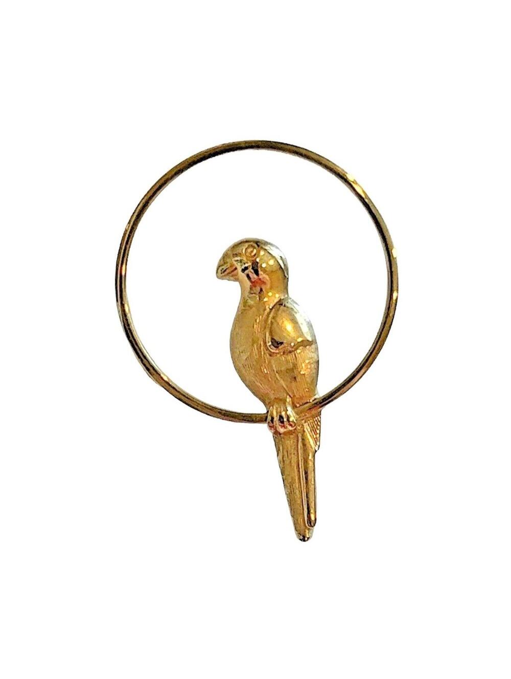 Avon Parrot Perching on a Hoop Tie Tack Pin Gold Tone Vintage 1980